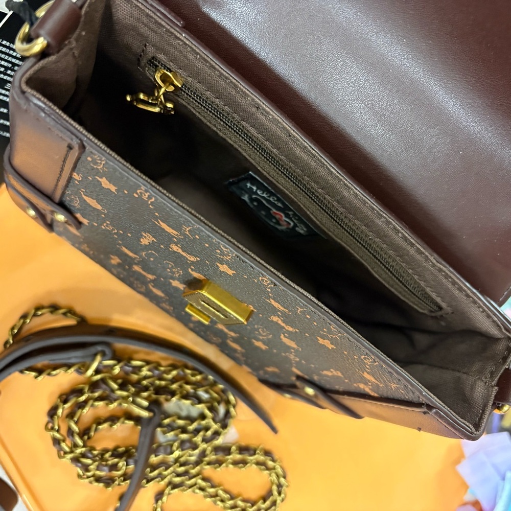 Hello Kitty Brown Monogram Crossbody Satchel with Gold Accent Hardware - Picture 5 of 9